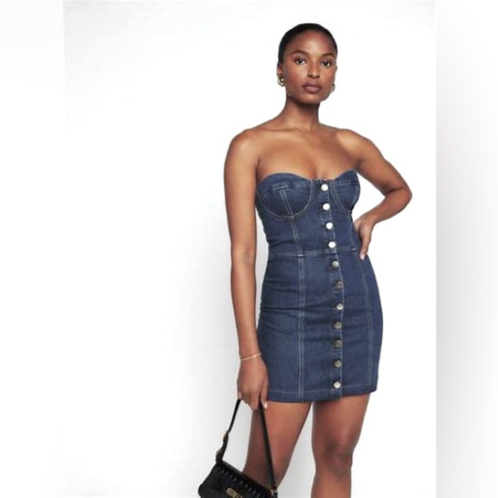 COPY - Reformation Nikki Strapless Bustier Denim Mini Dress, size 0, color Tuli…